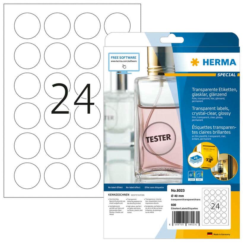 Folienetiketten, transparent, glasklar,