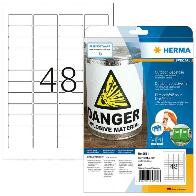 Wetterfeste Outdoor-Folienetiketten, extrem stark haftend, dehnfähig