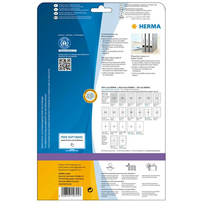 Ordner-Etiketten, Recyclingpapier