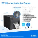Zebra ZT111, 8 Punkte/mm (203dpi), EPL, EPLII, ZPL, ZPLII, USB, USB-Host, RS232, BT (BLE), Ethernet, ZT11142-D0E000FZ