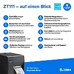 Zebra ZT111, 8 Punkte/mm (203dpi), EPL, EPLII, ZPL, ZPLII, USB, USB-Host, RS232, BT (BLE), Ethernet, ZT11142-D0E000FZ