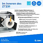 Zebra ZT231, 8 Punkte/mm (203dpi), Display, EPL, ZPL, ZPLII, USB, USB-Host, RS232, BT (BLE), Ethernet, ZT23142-T0E000FZ