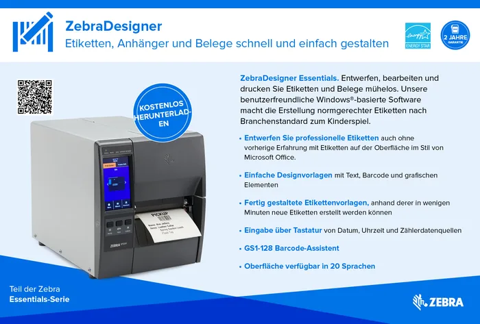 Zebra ZT231, 8 Punkte/mm (203dpi), Display, EPL, ZPL, ZPLII, USB, USB-Host, RS232, BT (BLE), Ethernet, ZT23142-T0E000FZ