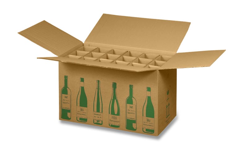 Versandkarton FÜR WEINFLASCHEN “Eco-Line“, Retail-Sets inkl. Einlage (305x212x368 mm)
