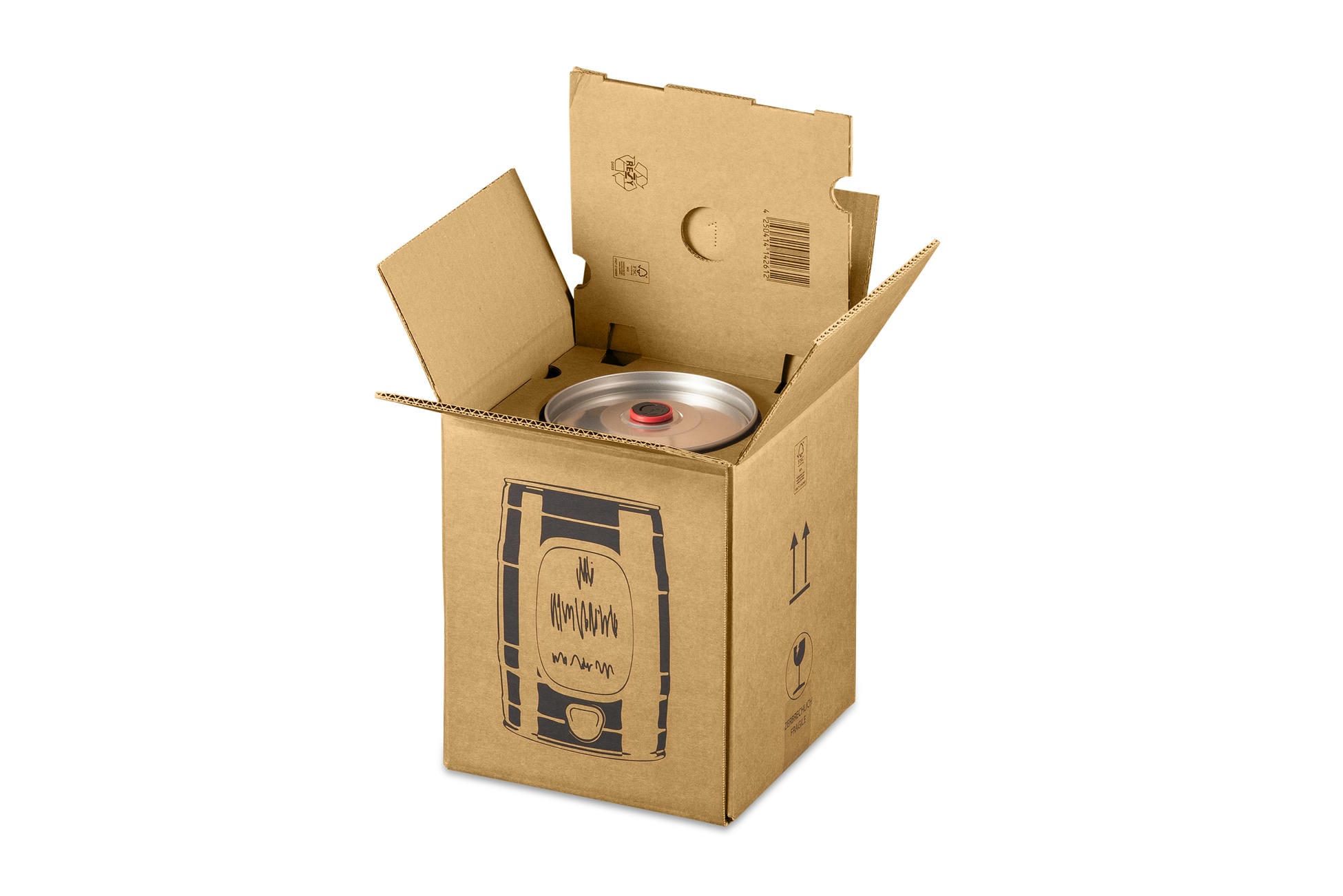 Versandkarton FÜR BIERFASS, Retail-Sets inkl. Einlage (228x228x271 mm)
