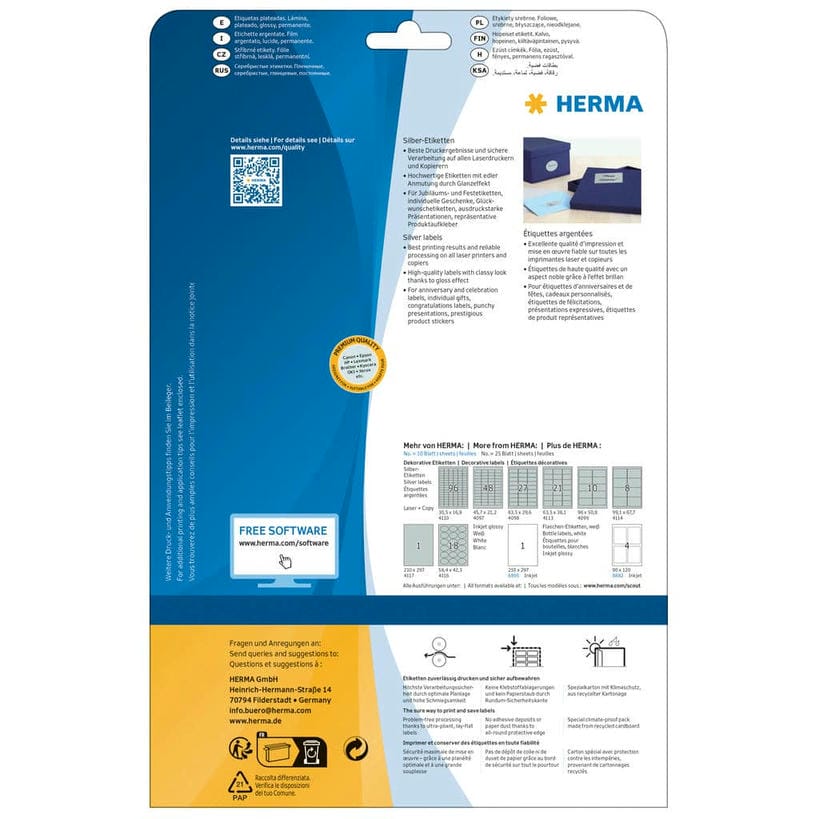 Silberfarbene Folien-Etiketten glänzend
